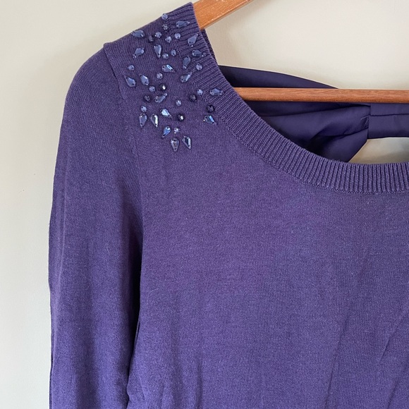 Smart Set Purple Jewel Long Sleeve Sweater with Bow Detailing on Back Size Med - Picture 2 of 5